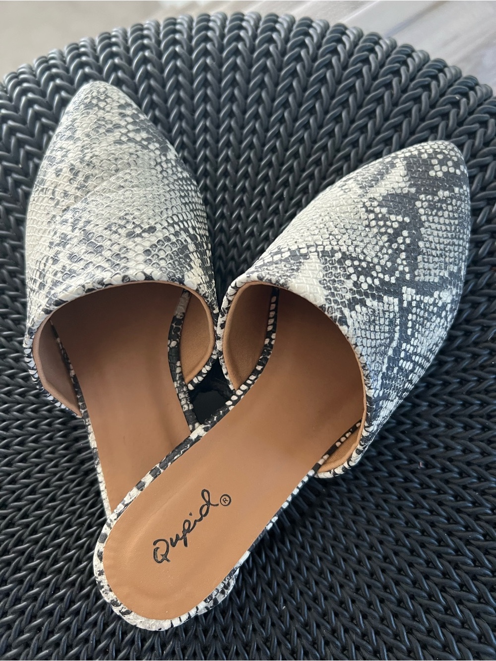Qupid Snake-Print Mules